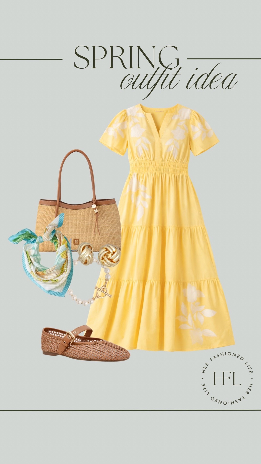A Spring Outfit idea all Belk! #YellowDress #ButterYellow #WovenFlats #Scarf #Earrings #Bracelet #Pearls 

#LTKSeasonal #LTKOver40 #LTKootd