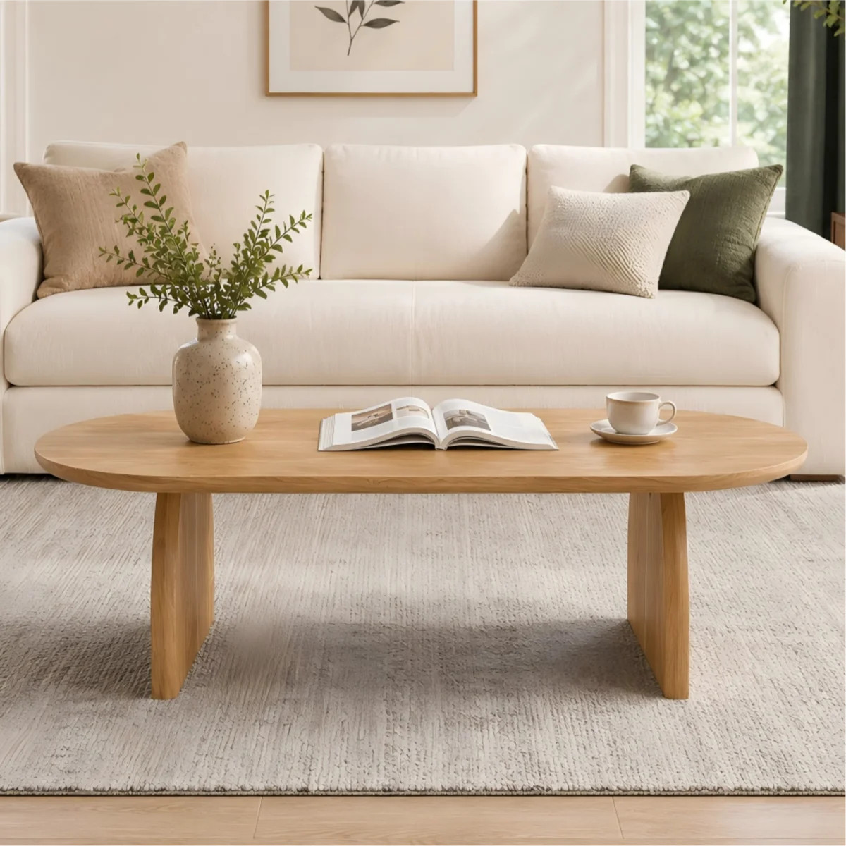 47" Oval Coffee Table, Modern Solid Wood Veneer Center Table | Wayfair North America
