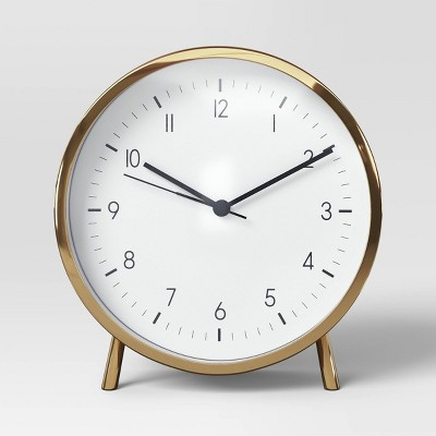 6" Mantle Clock with Alarm Brass - Threshold™: Modern White Face, Table & Desk Timepiece | Target