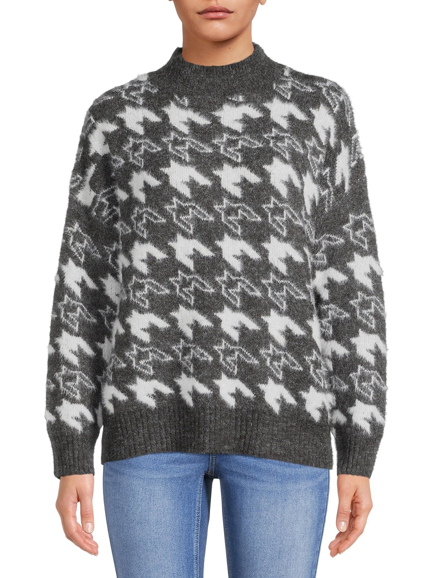 Dreamers by Debut Womens Houndstooth Pullover Long Sleeve Sweater | Walmart (US)