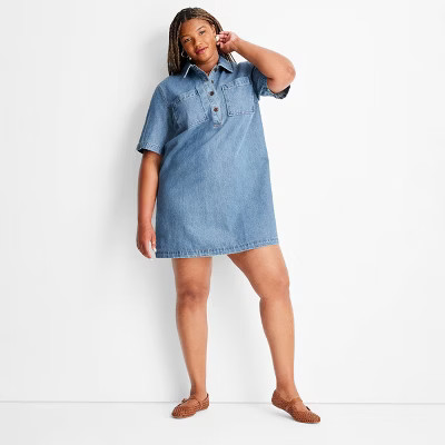 Women's Denim Mini Shirtdress - Future Collective Medium Wash | Target