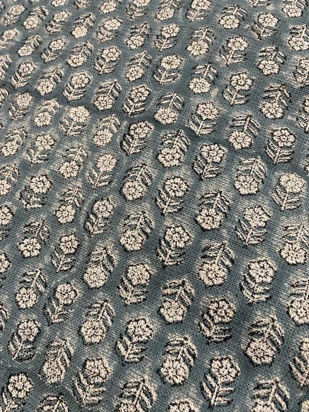 Block Print  Handloom Linen Fabric  Heavy Linen Fabric Teal blue flower print | Etsy (US)