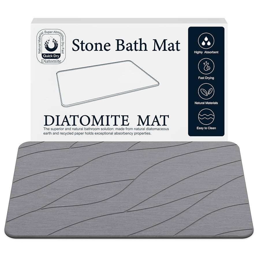 Quick Drying Stone Bath Mat, Diatomaceous Bathroom Mats Non Slip Stone, Quick Dry Diatomaceous Ea... | Amazon (US)