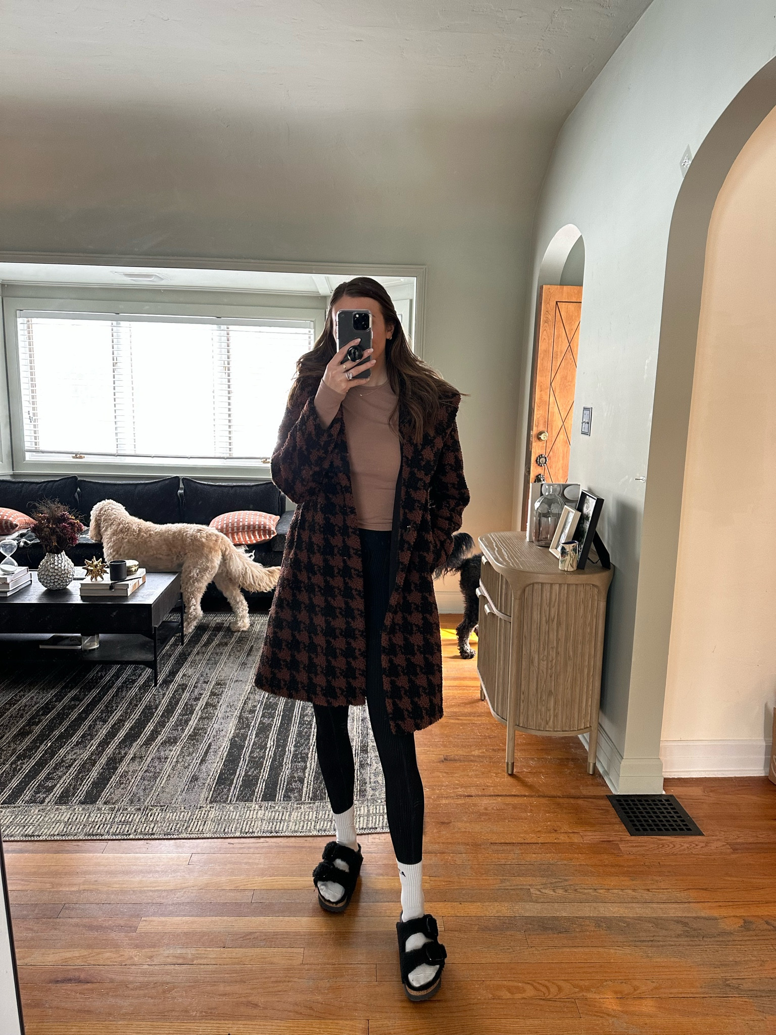 Wearing a small in jacket & leggings. Medium in longsleeve. Size up 1 in shearling sandals 

Teddy coat; houndstooth coat

#LTKSeasonal #LTKshoecrush #LTKunder100