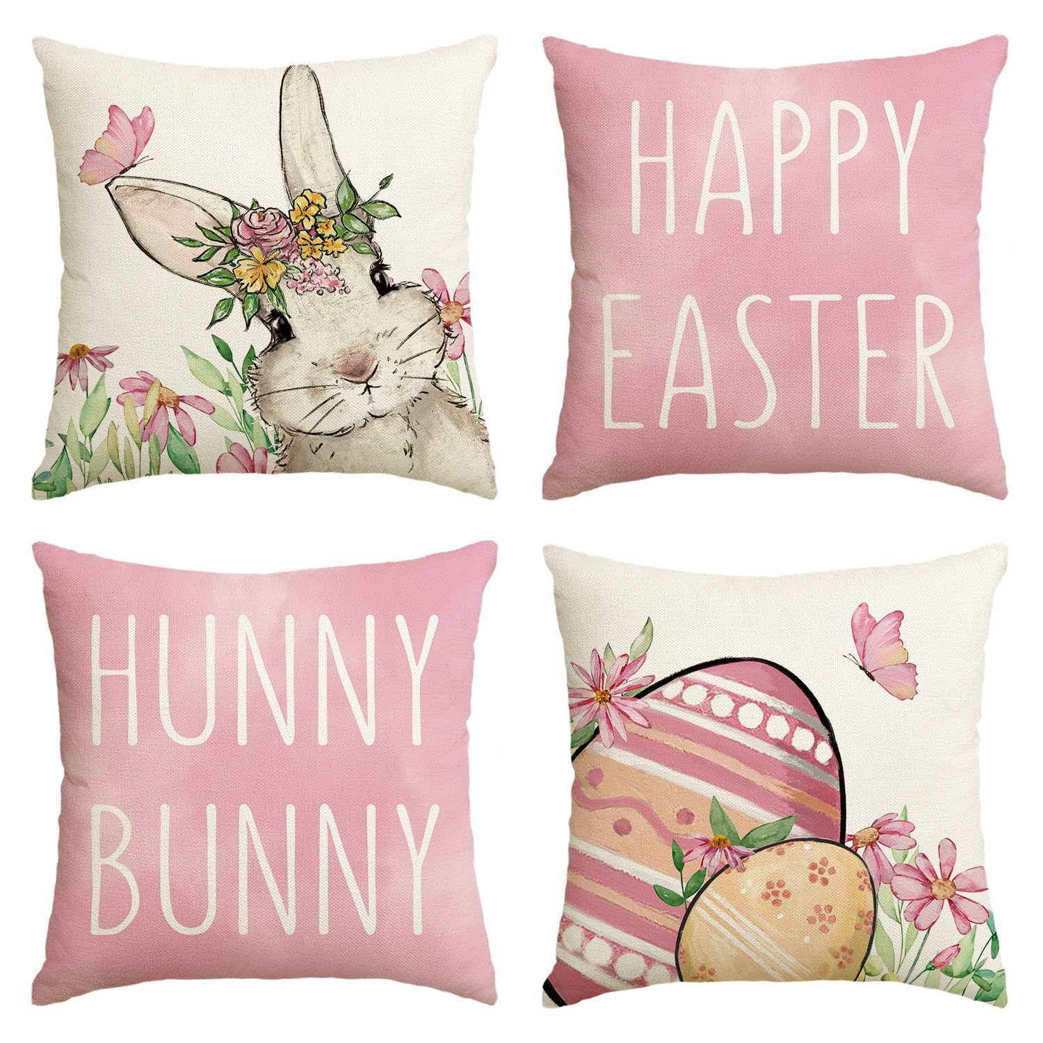 AVOIN colorlife Happy Easter Hunny Bunny Pink Throw Pillow Covers, 18 x 18 Inch Easter Eggs Bunny... | Amazon (US)