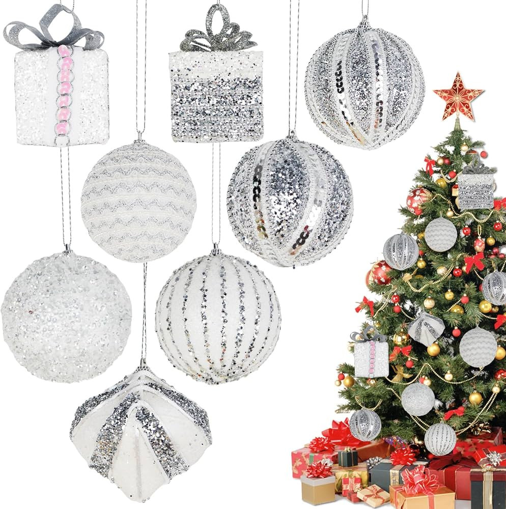 TonJin 8 Pcs Christmas Tree Balls Ornaments Glitter Ball Xmas Hanging Decorations, Pre-Strung Sha... | Amazon (CA)