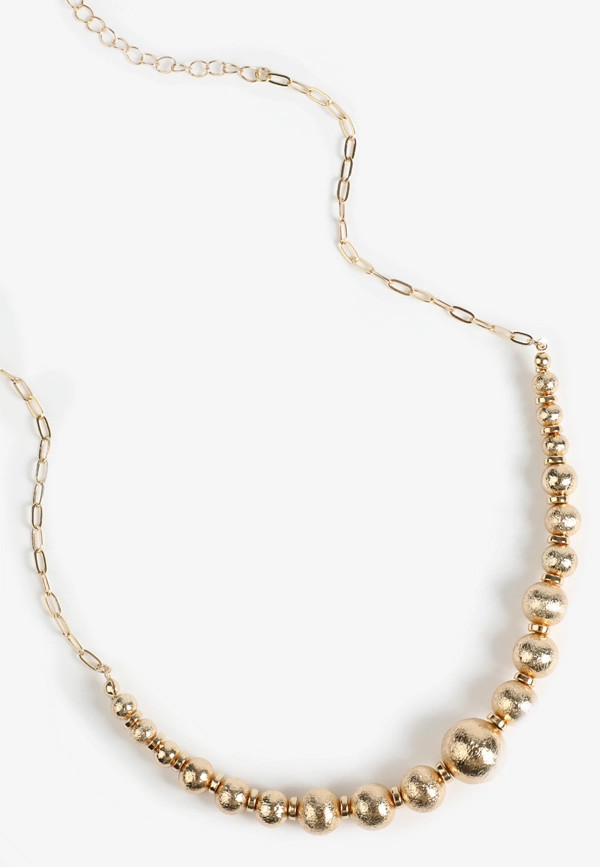 Gold Textured Beaded Necklace | Maurices