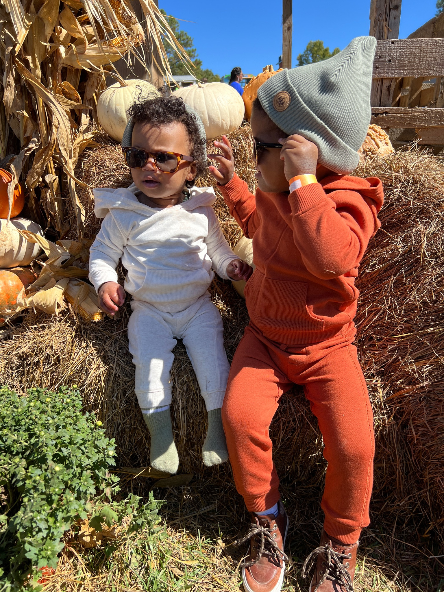 Pumpkin patch fun. Loved their little outfits with the matching beanies. Linking everything here including the cutest little sunglasses. Oh! Also linking the wagon I got that was AMAZING for dealing with 2 toddlers and all their things! 

#LTKkids #LTKSeasonal #LTKbaby
