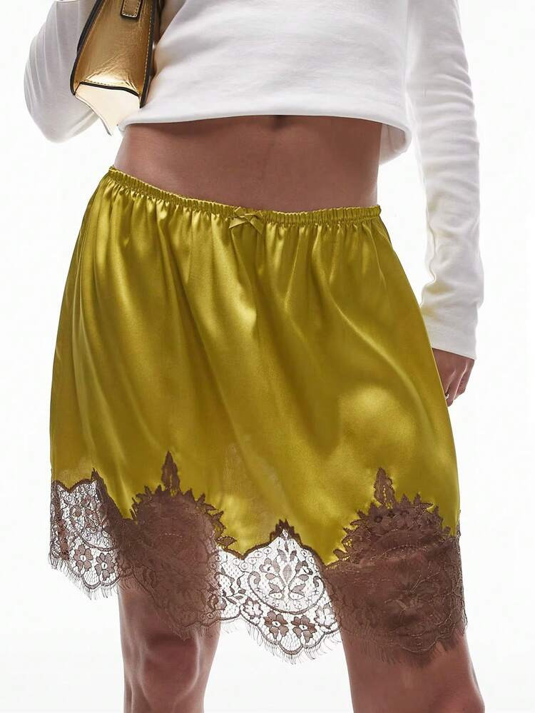Satin lace trimmed half slip mini skirt | SHEIN
