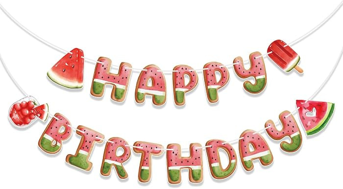 Watermelon Birthday Banner, Pre-strung Summer Happy Birthday Banner, Watermelon Birthday Party De... | Amazon (US)