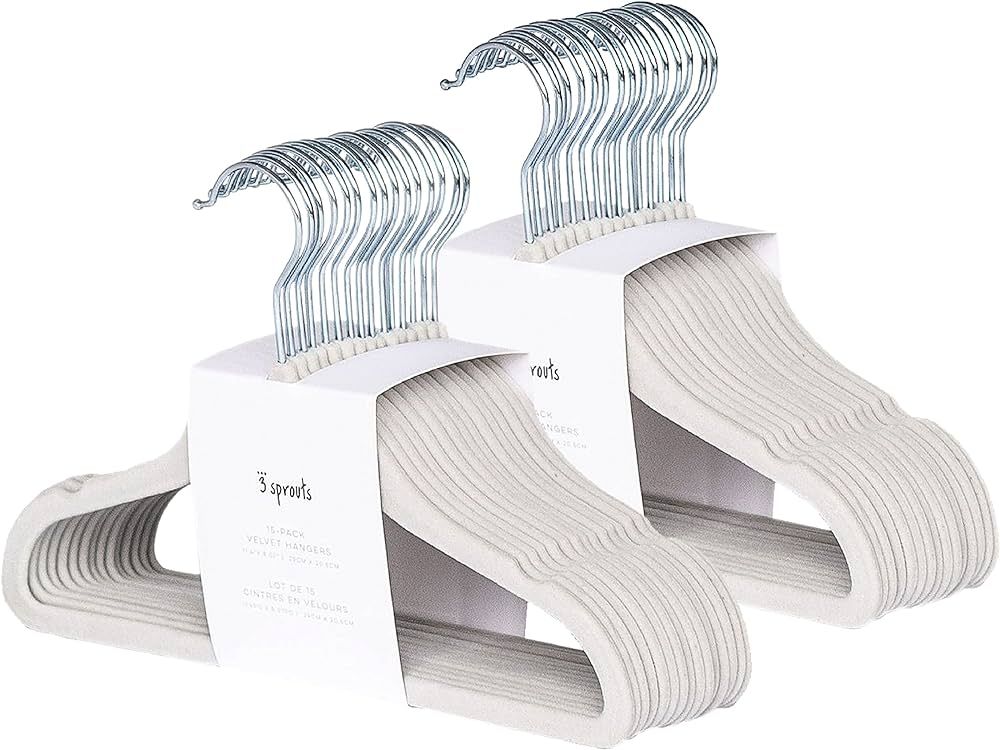3 Sprouts Baby Velvet, Non-Slip Clothes Hangers - Pack of 30 - Gray | Amazon (US)