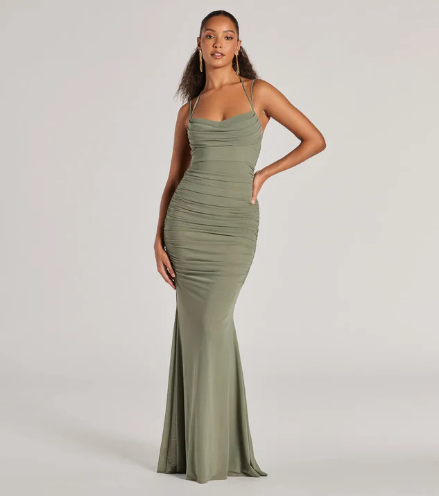 Jae Formal Mesh Ruched Mermaid Long Dress | Windsor Stores
