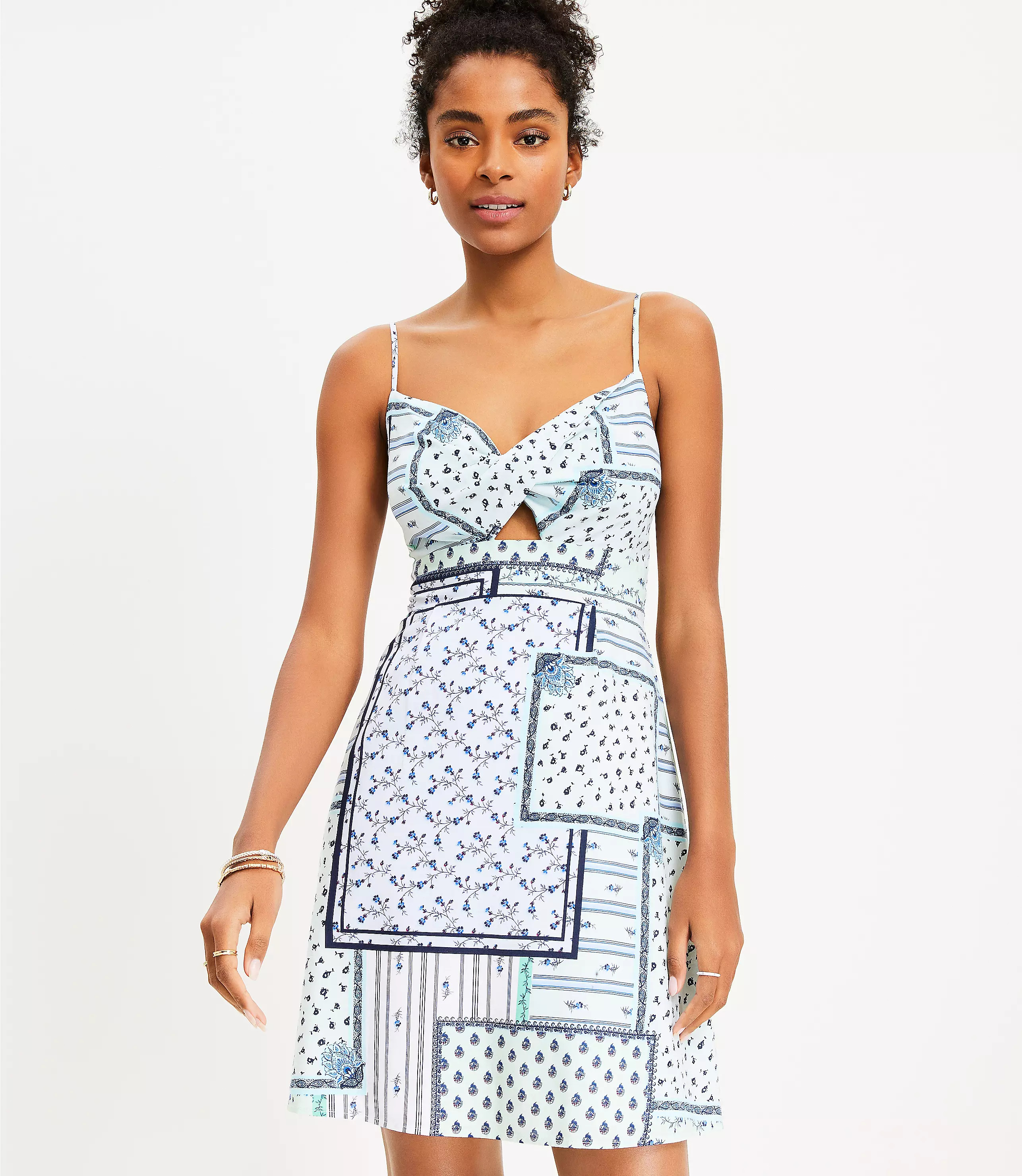 Patchwork Twist Cutout Cami Dress | LOFT