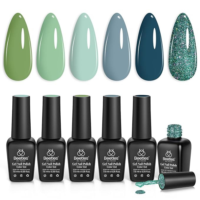 Beetles Gel Nail Polish Set - 6 Colors Green Blue Glitter Gel Nail Polish Fall Gel Nail Polish So... | Amazon (US)