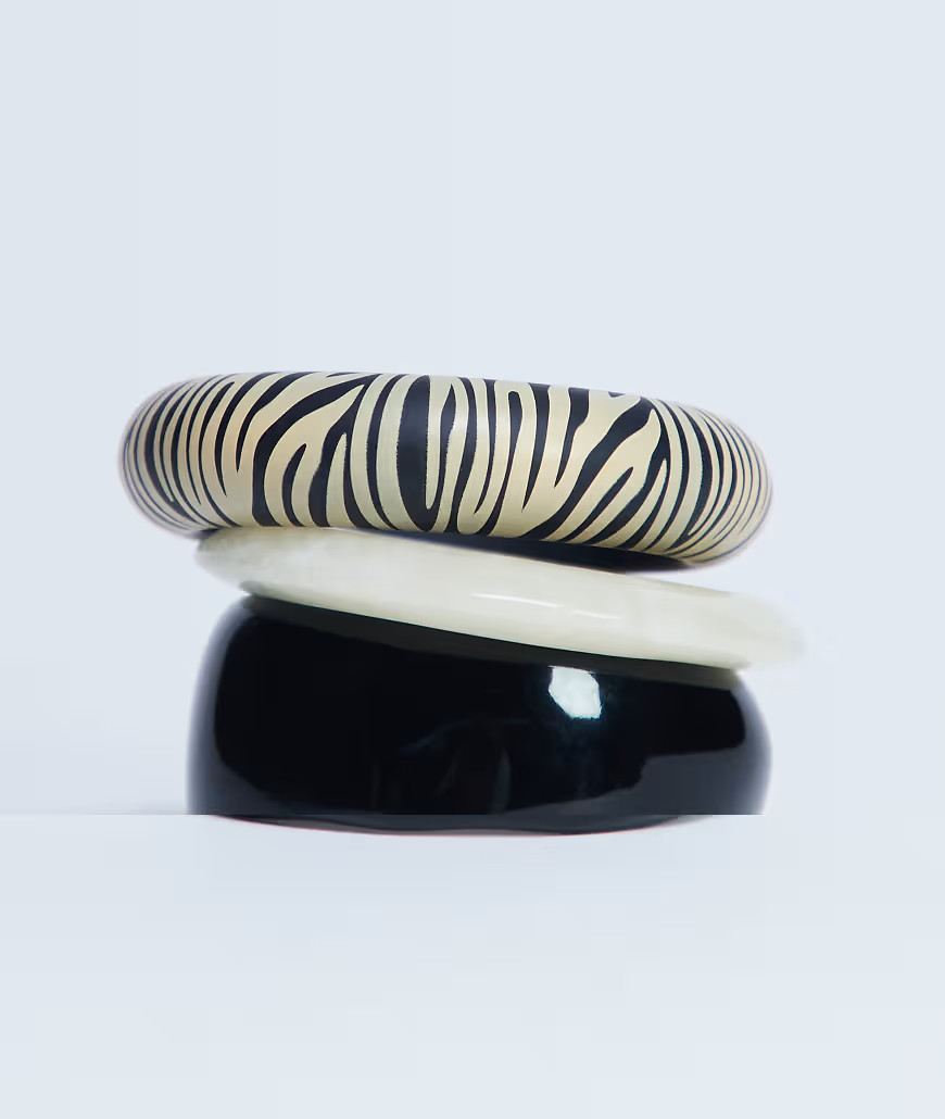 Topshop Blaire 3 pack bangles in black and white zebra | ASOS (Global)