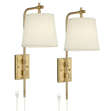 Barnes and Ivy Modern Wall Lamps Set of 2 Warm Gold Plug-In 9 Adjustable Off-White Shade for Bedroom | Walmart (US)