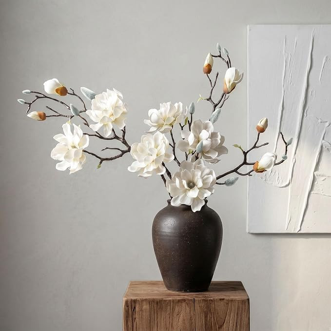 JOVIPOP Artificial Magnolia Flowers 3PCS, 27.5" Faux Magnolia | Amazon (US)