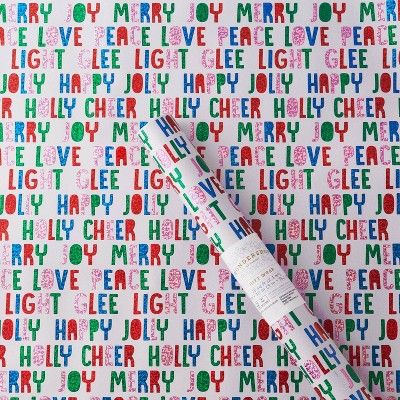 25 sq ft Colorful Christmas Text Gift Wrap White - Wondershop™ | Target