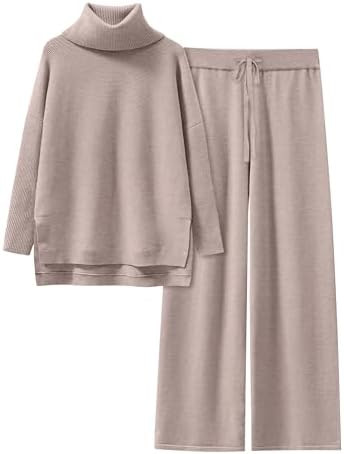 ANRABESS Women Two Piece Outfits Oversized Turtleneck Knit Pullover Sweater Top Wide Leg Pants Lo... | Amazon (US)