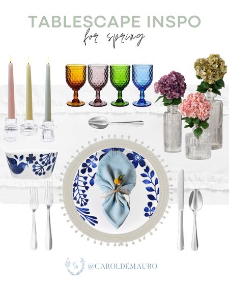 Upgrade your dining area with this tablescape inspo for Spring: a white table runner, wine glasses, diningware sets, and more!
#homedecor #springrefresh #hostesslife #centerpieceidea

#LTKstyletip #LTKSeasonal #LTKhome