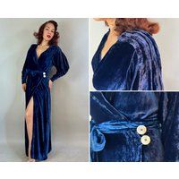 1930S Starlet in Sapphire Dressing Gown | Vintage 30S Blue Silk Velvet ""Bullock's"" Robe Negligee W | Etsy (US)