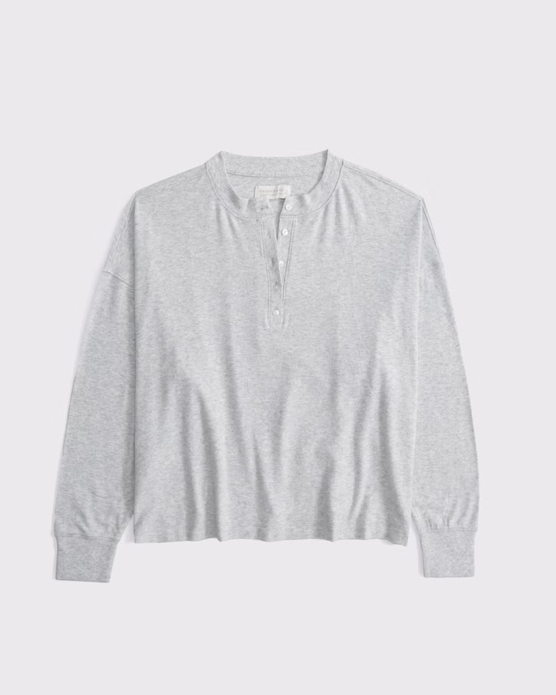Long-Sleeve Cozy Lounge Knit Oversized Henley Top | Abercrombie & Fitch (US)