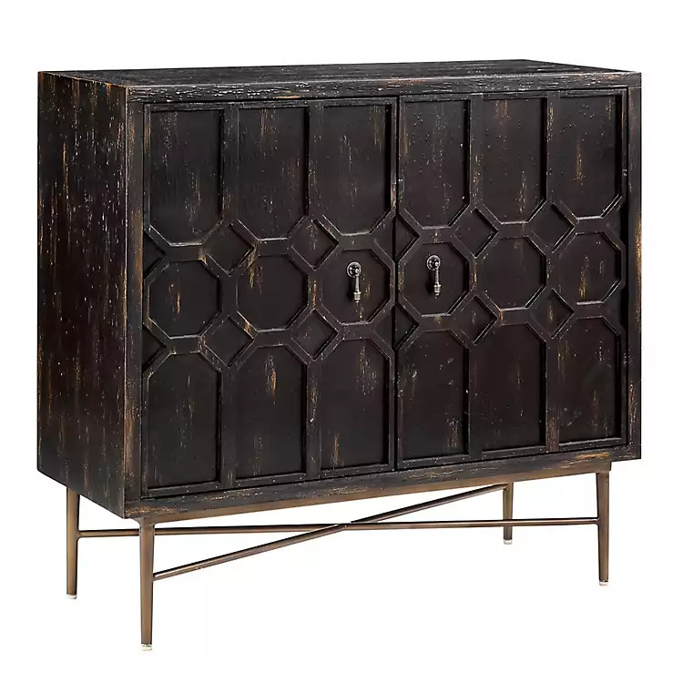 Black Wood Honeycomb 2-Door Storage Cabinet | Kirklands