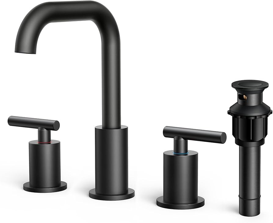 Two Handle Black Bathroom Faucet 3 Hole, FORIOUS Matte Black Faucet Bathroom with Metal Drain, Th... | Amazon (US)