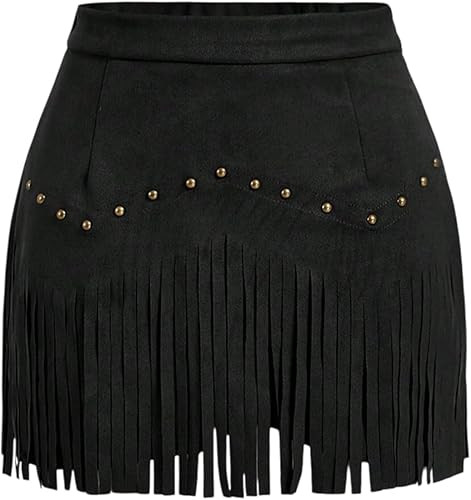 Western Skirts for Women Fringe Mini Faux Suede Cowgirl Skirt for Country Concert Rodeo Outfit Ra... | Amazon (US)