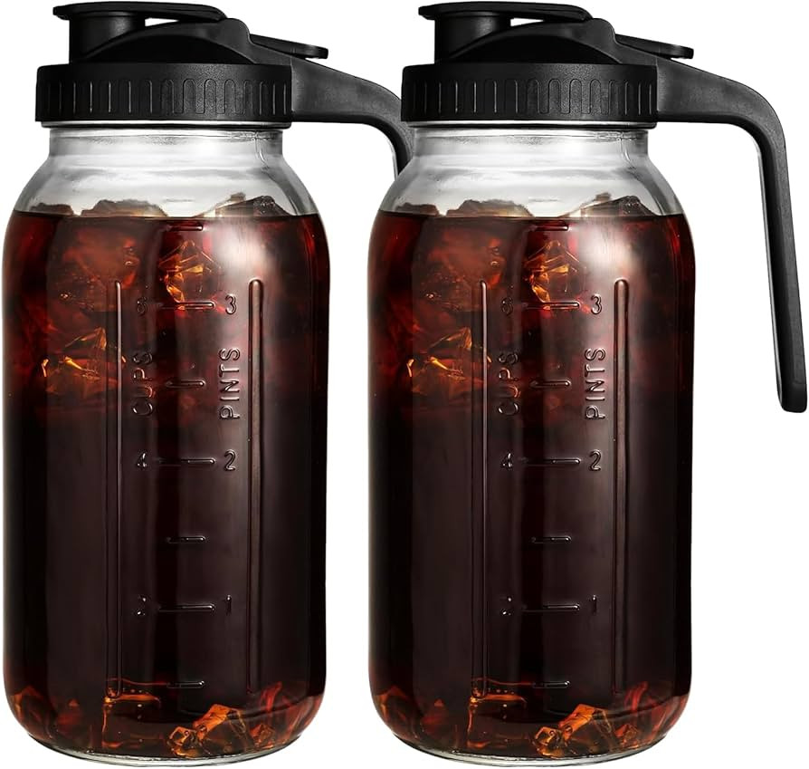 2 Pack 64 oz Glass Pitcher with Lid for Fridge, Half Gallon Pitcher with Lid, Leak Proof, Wide Mo... | Amazon (US)