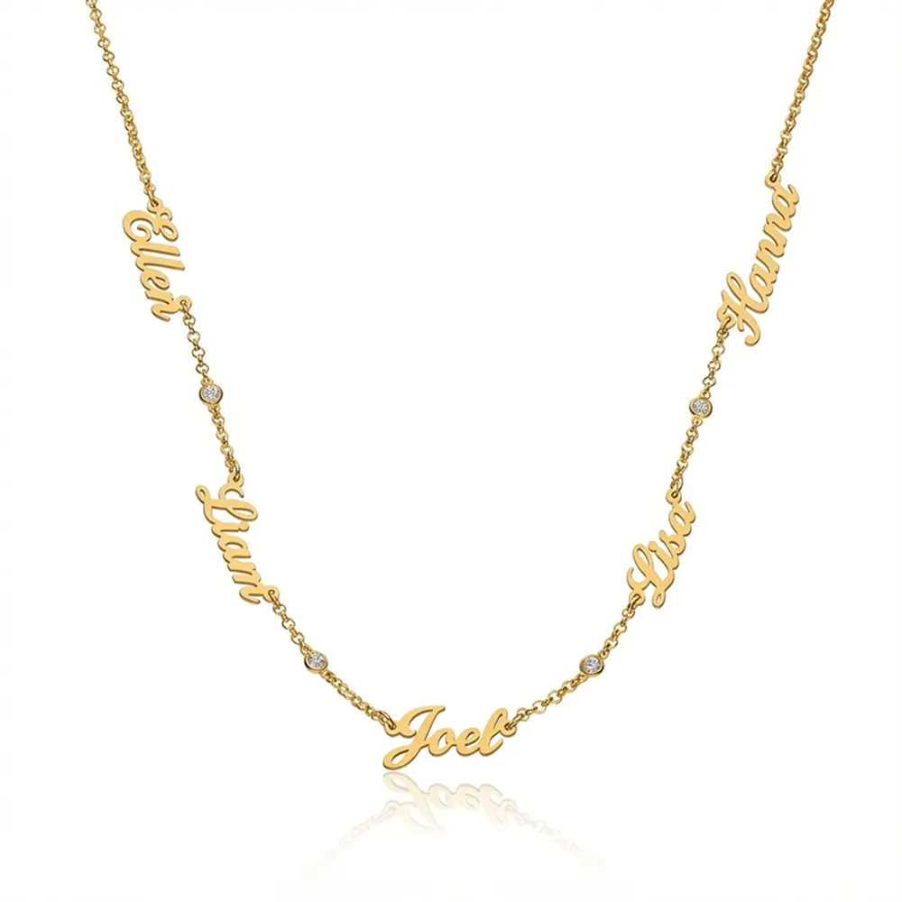 Heritage Multiple Name Necklace with Diamonds in Gold Vermeil | Theo Grace