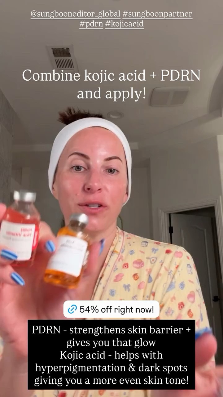 Combine kojic acid + PDRN and apply! PDRN - strengthens skin barrier + gives you that glow
Kojic acid - helps with hyperpigmentation & dark spots giving you a more even skin tone! @sungbooneditor_global #sungboonpartner #pdrn #kojicacid