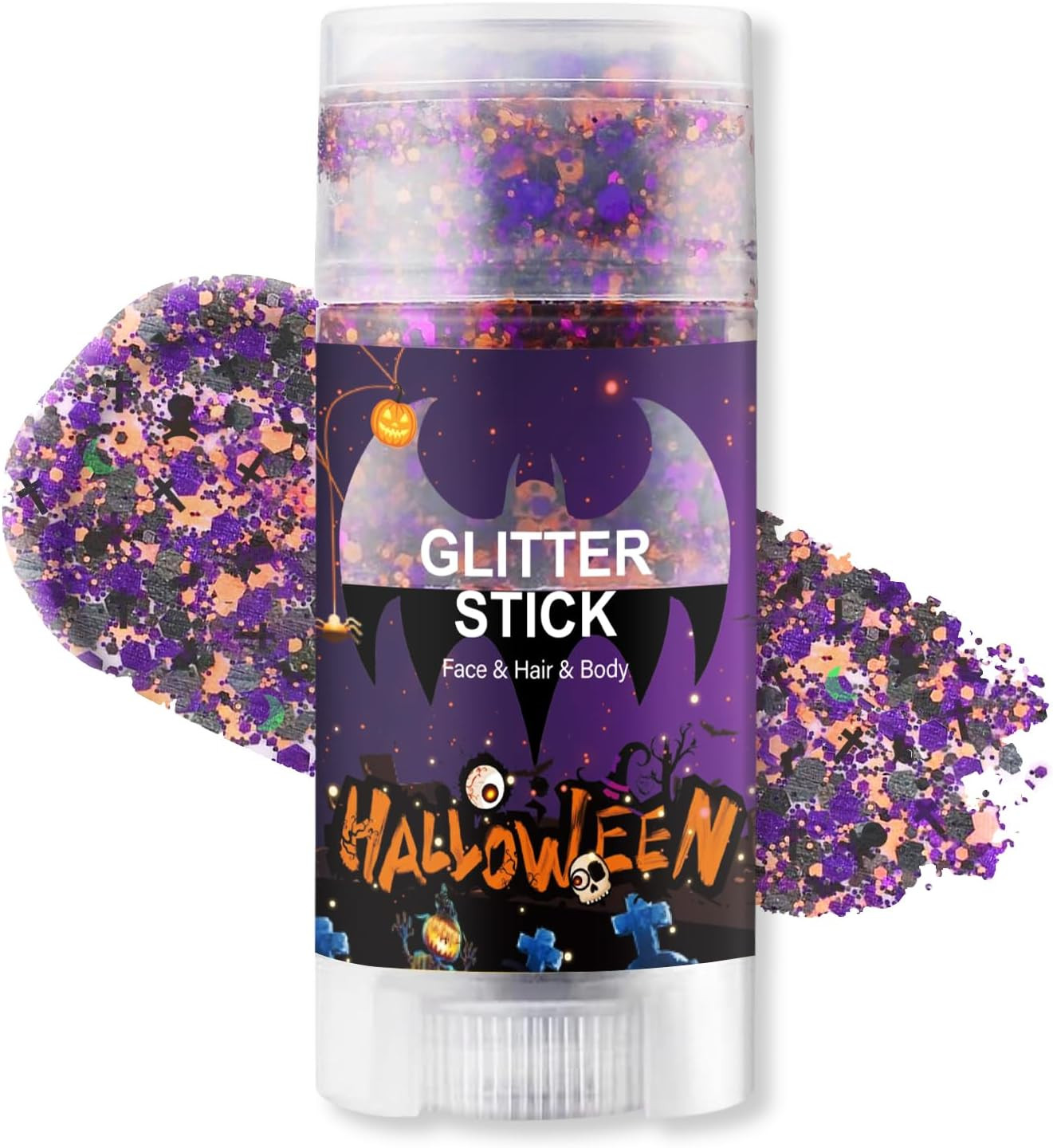Halloween Body Glitter Stick, Black Orange Purple Sequin Hair Glitter for Rumi Costume Cosplay and Tattoos Makeup, Chunky Glitter Face Paint, Waterproof Face Glitter Gel for Glirs and Women | Amazon (US)