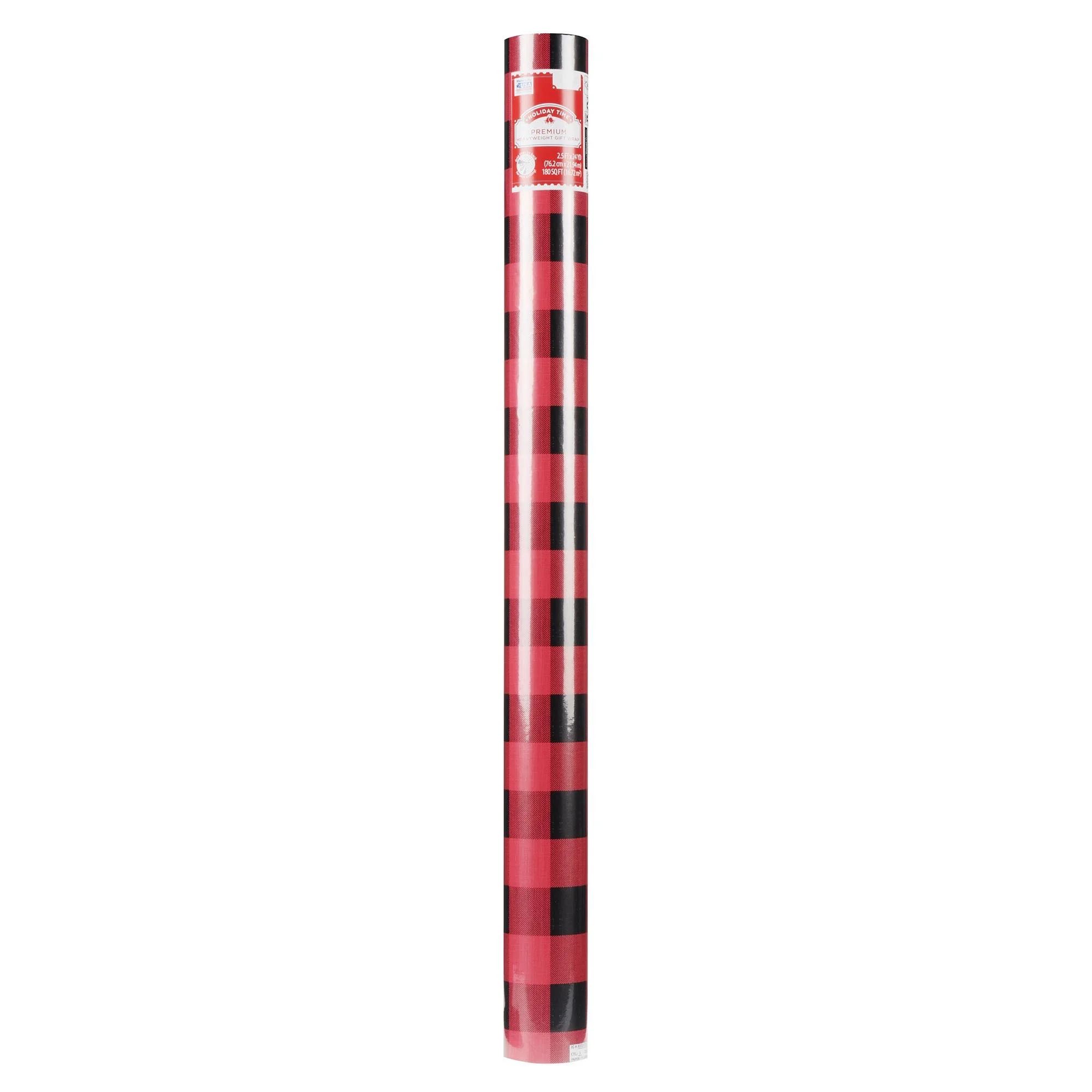 Holiday Time Premium Heavyweight Gift Wrap, Black and Red Check | Walmart (US)