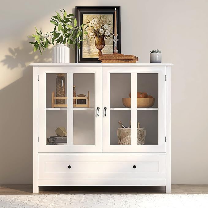 Modern Storage Cabinet, Decorative Console Table with Metal Handles, Glass Doors, Compartments an... | Amazon (US)