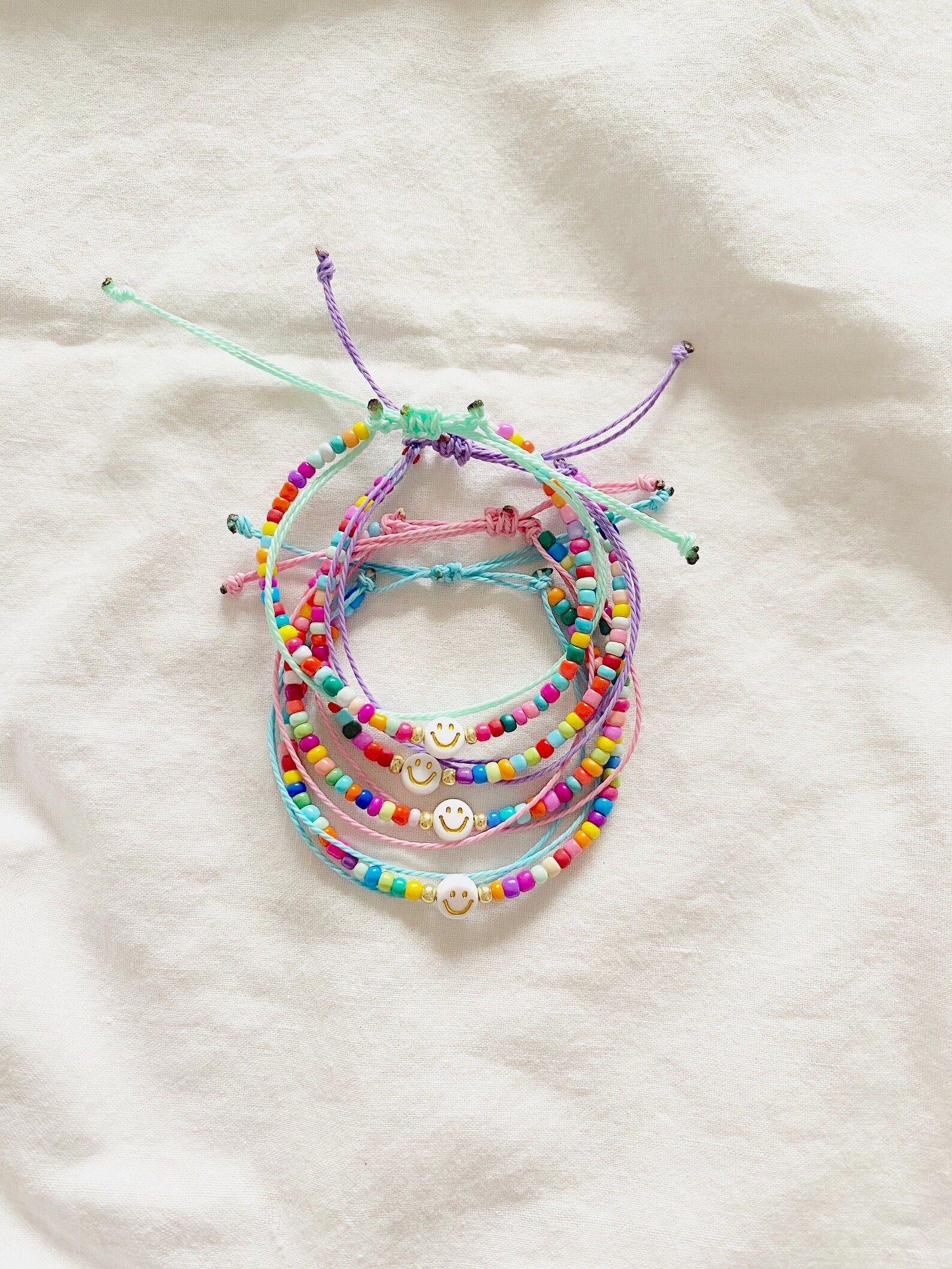 Rainbow Bead & Smiley Face Wax Bracelet Seed Beads | Etsy | Etsy (US)