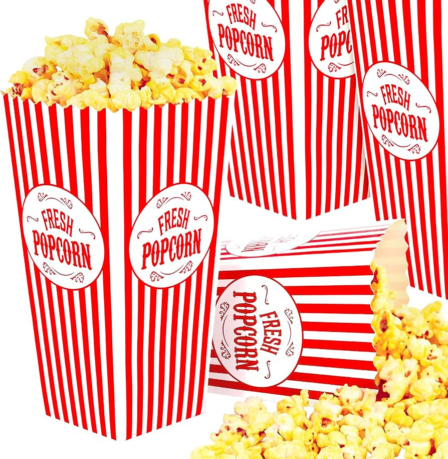[50 Pack] Movie Theater Popcorn Boxes Disposable Red & White Striped - 46 oz Capacity - Vintage S... | Amazon (US)