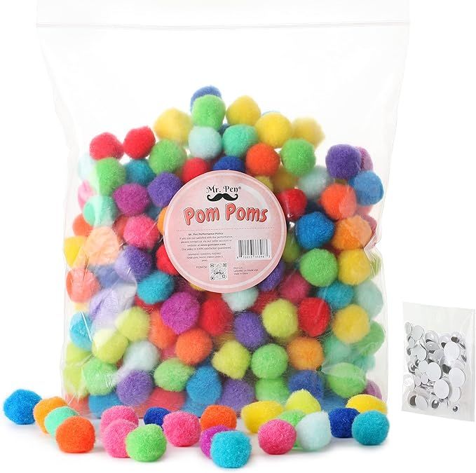 Mr. Pen- Pom Poms, 250 1 Inch Vibrant Colors Pom Poms & 50 Googly Eyes, Pompoms for Crafts, Pom P... | Amazon (US)