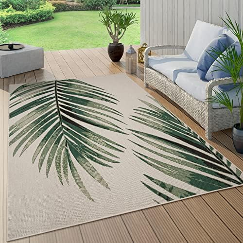 Outdoor Rug Beige Green with Floral Palm Leaf Design Waterproof, Size: 4'7" x 6'7" | Amazon (US)