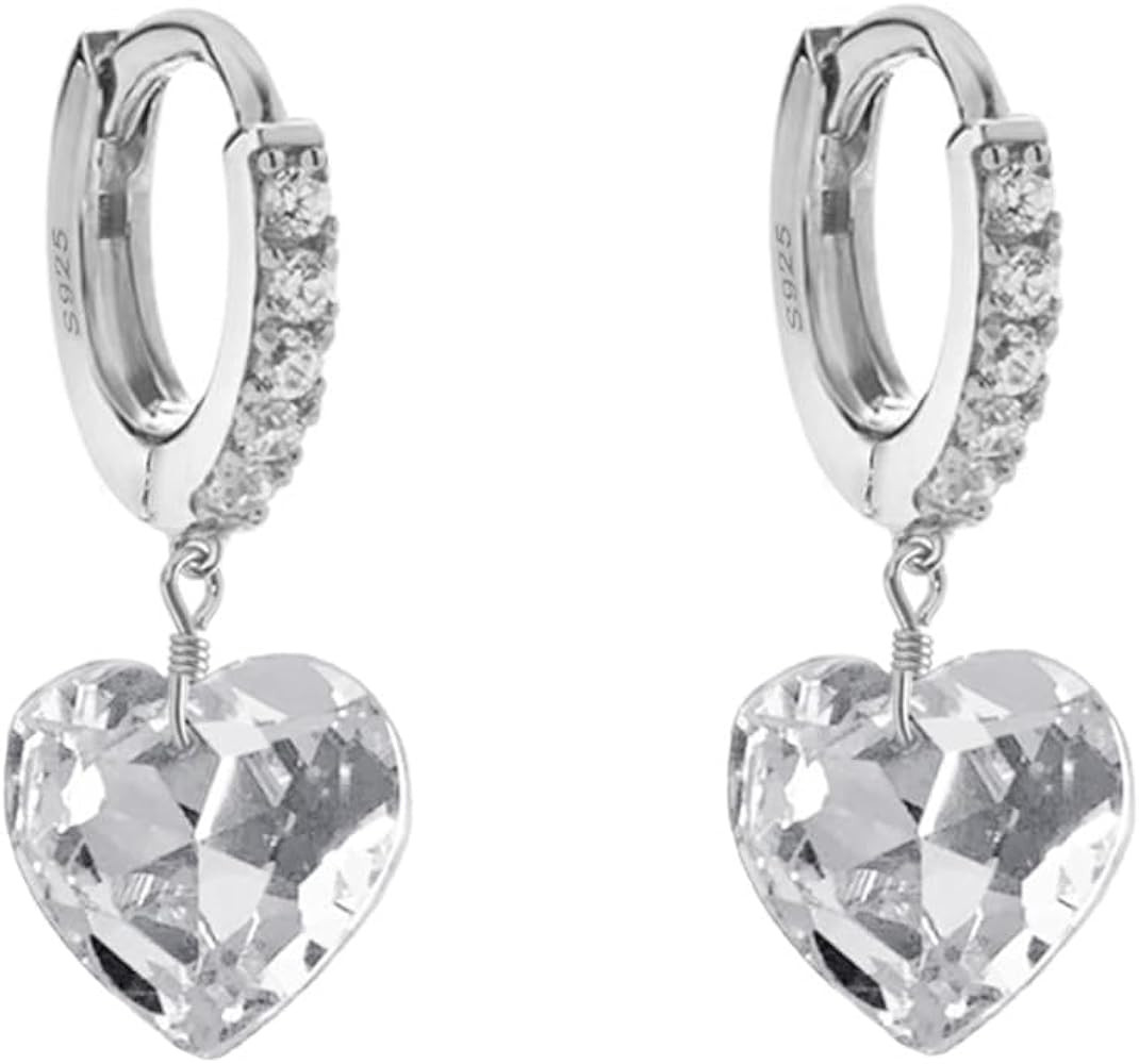 Huggie Crystal Heart Hoop Earrings for Women Girls 925 Sterling Silver CZ Charms Dangle Drop Smal... | Amazon (US)