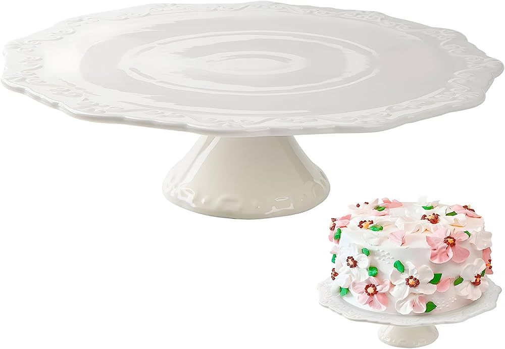 BPFY 12 Inch Round White Ceramic Cake Stand, Decorative Cupcake Stand, Dessert Display Plates for... | Amazon (US)
