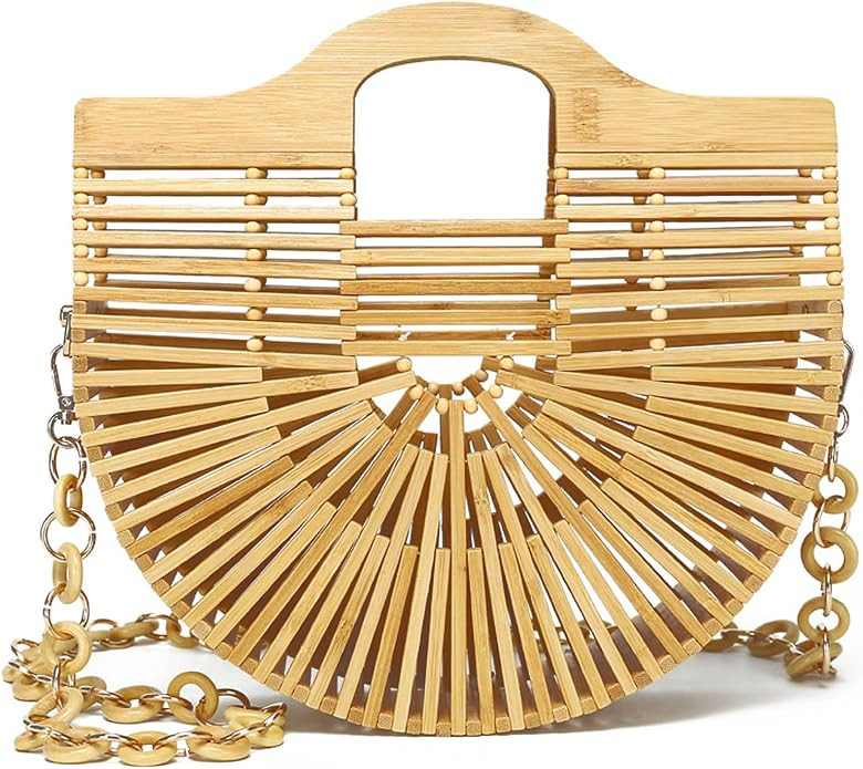 Miuco Bamboo Tote Bags Top Handle Handmade Handbags Beach Purses With Chain | Amazon (US)