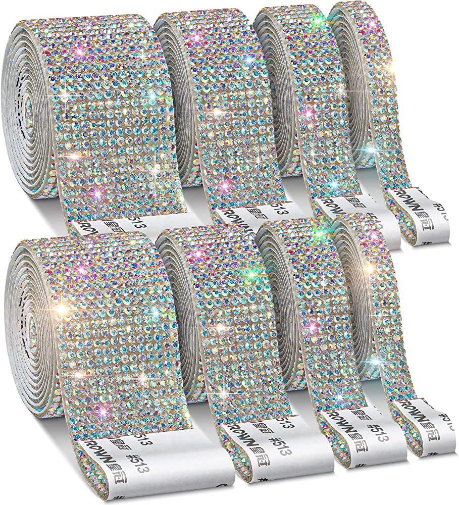 8 Rolls Rhinestone Ribbons, Cludoo Self Adhesive Rhinestones for Crafts,Bling AB Crystal Diamond ... | Amazon (US)