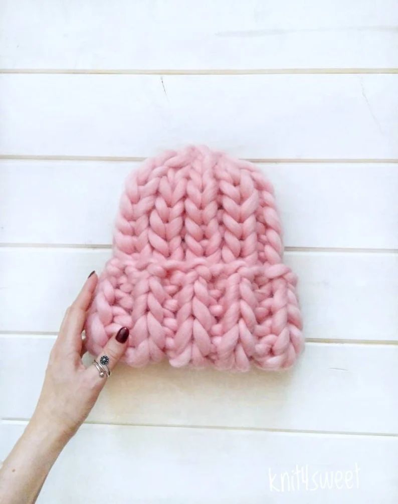 Chunky Knit Merino Hat, Merino Wool Hat, Super Chunky Beanie, Pink Hat, Oversize Hat - Etsy | Etsy (US)