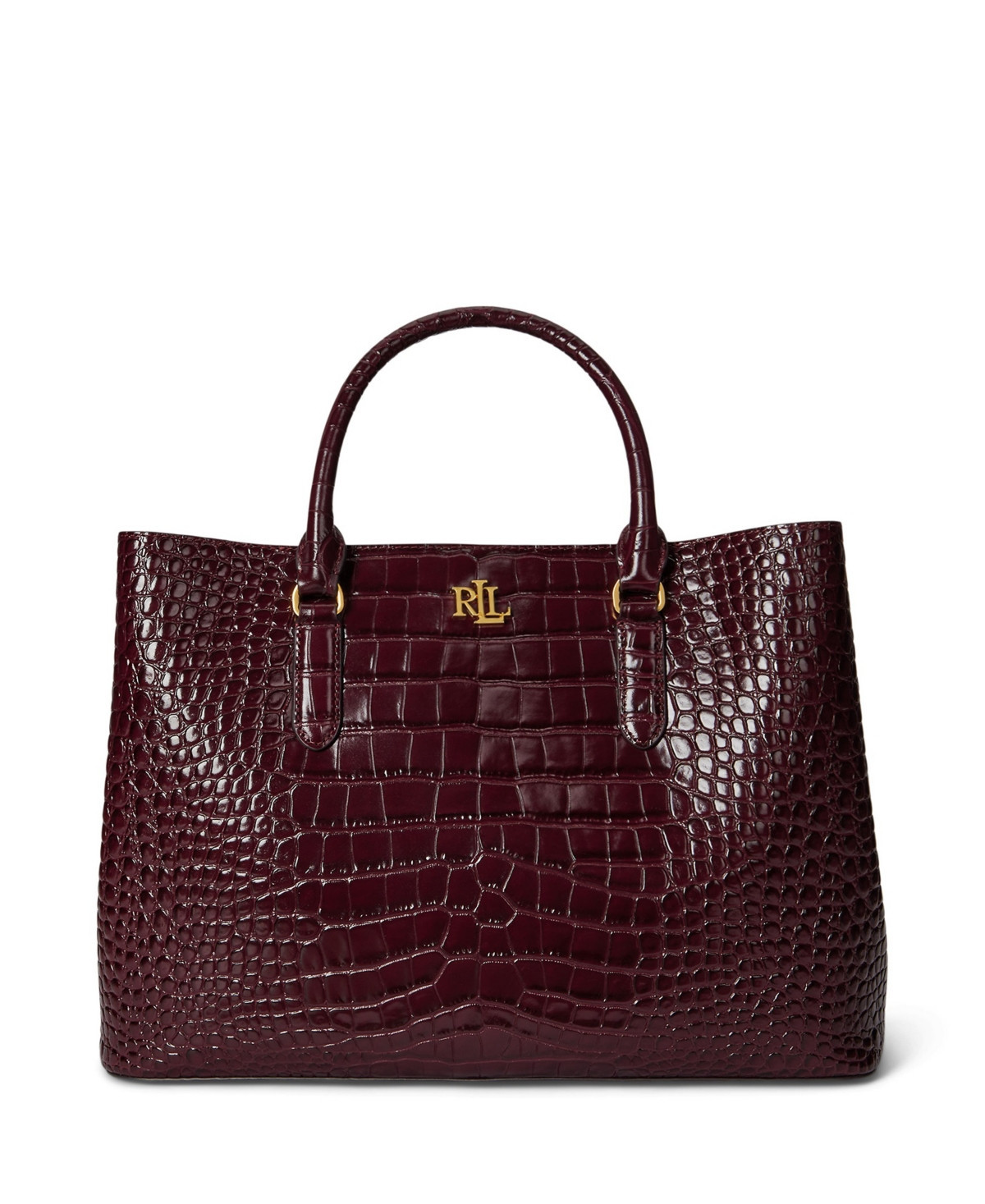 Lauren Ralph Lauren Marcy Large Embossed Leather Satchel Bag - Dark Garnet | Macy's