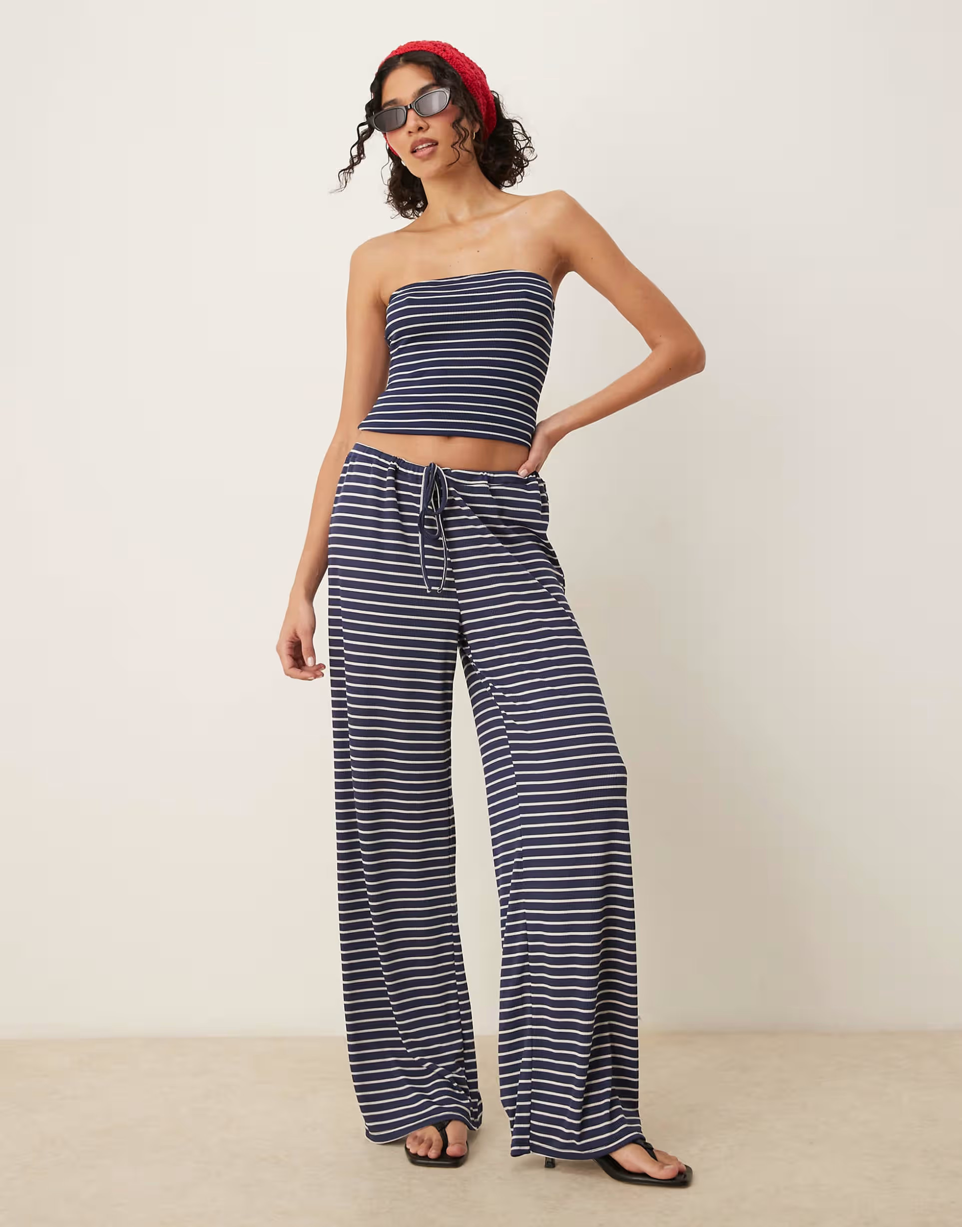 ASOS DESIGN wide leg pants in navy stripe - part of a set | ASOS (Global)