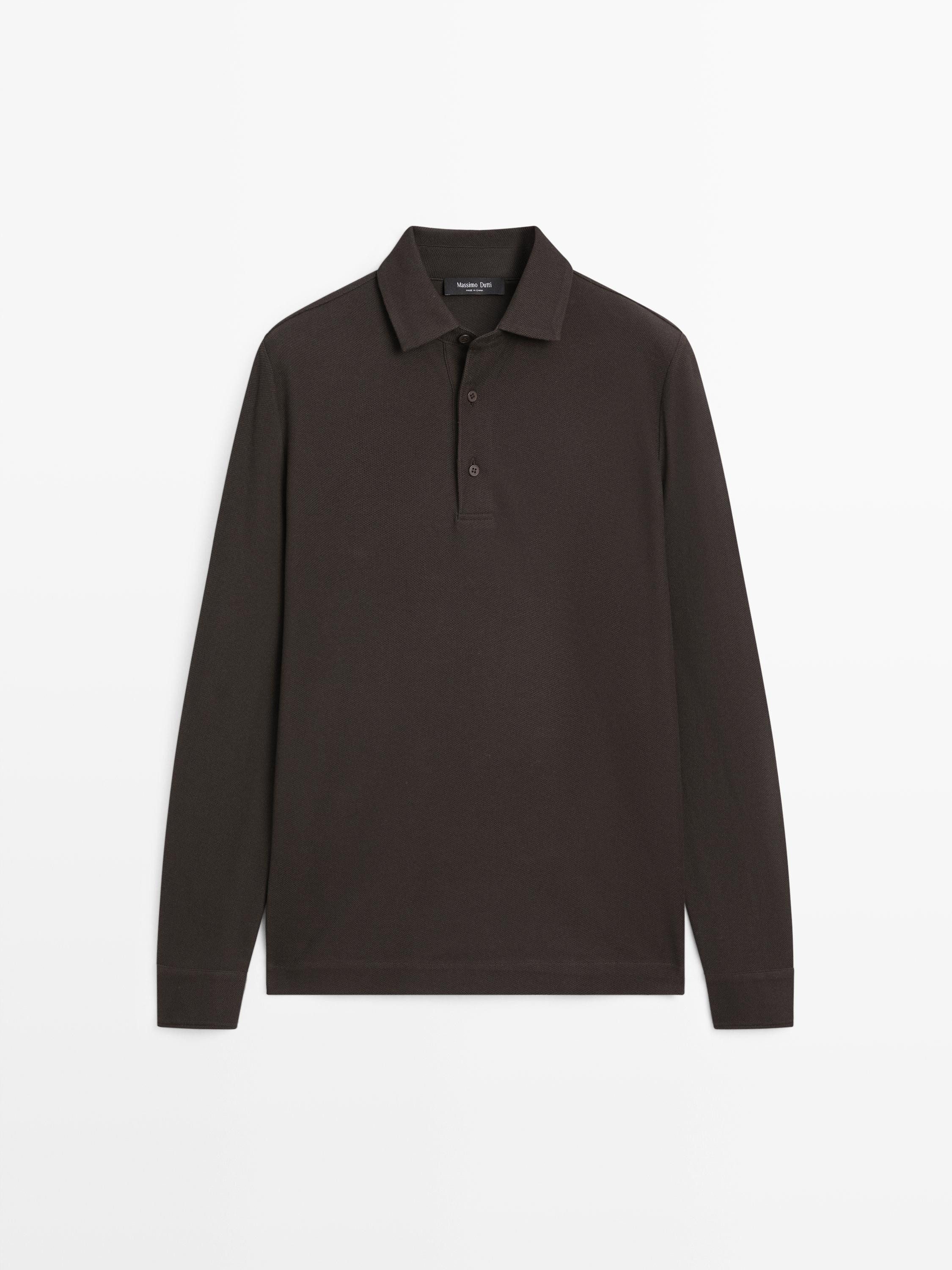 Textured piqué polo shirt with long sleeves | Massimo Dutti UK