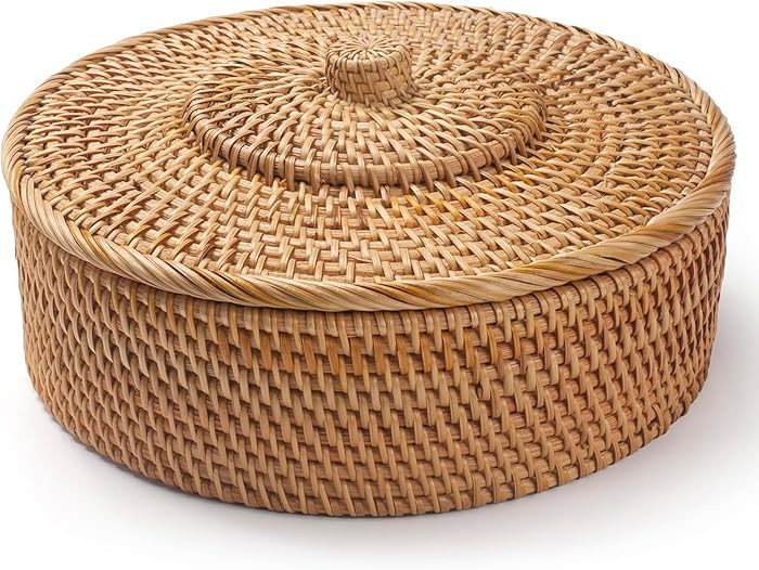 Rattan Basket With Lid, Lidded Wicker Storage Basket for Organizing, Woven Box, Rattan Storage Bi... | Amazon (US)