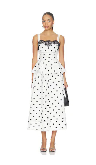 White Polka Dot Linen Midi Dress in White | Revolve Clothing (Global)