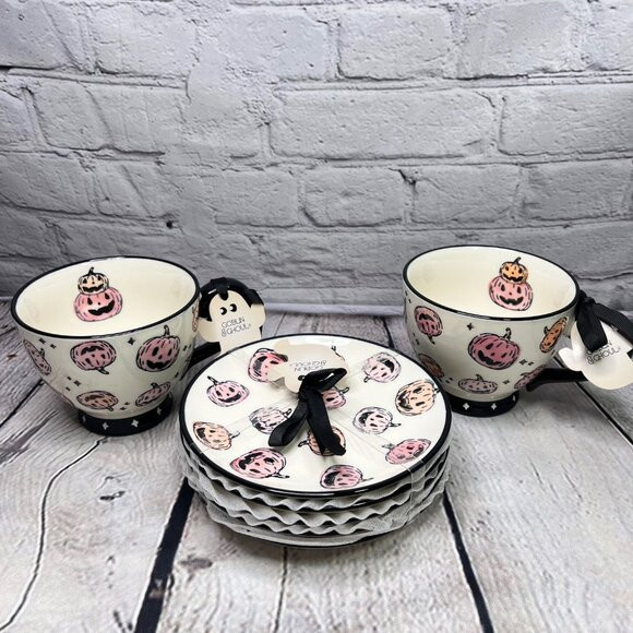 Potters Studio Halloween Pink Pumpkin Mugs 2 & Appetizer Plates 4 | Poshmark